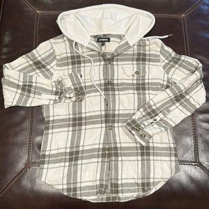 Green Flannel Button Up with Hood